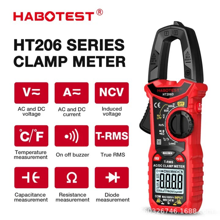 Habotest/Huabo Ht206A/Ht206B/Ht206D Digital Clamp Meter Digital Ammeter Clamp Meter