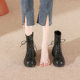 Winter Fleece-lined Boots 2022 New Arrival Martin Boots Trendy Brown Curry Color Thin Boots Round Toe Lace-up Short Boots for Women