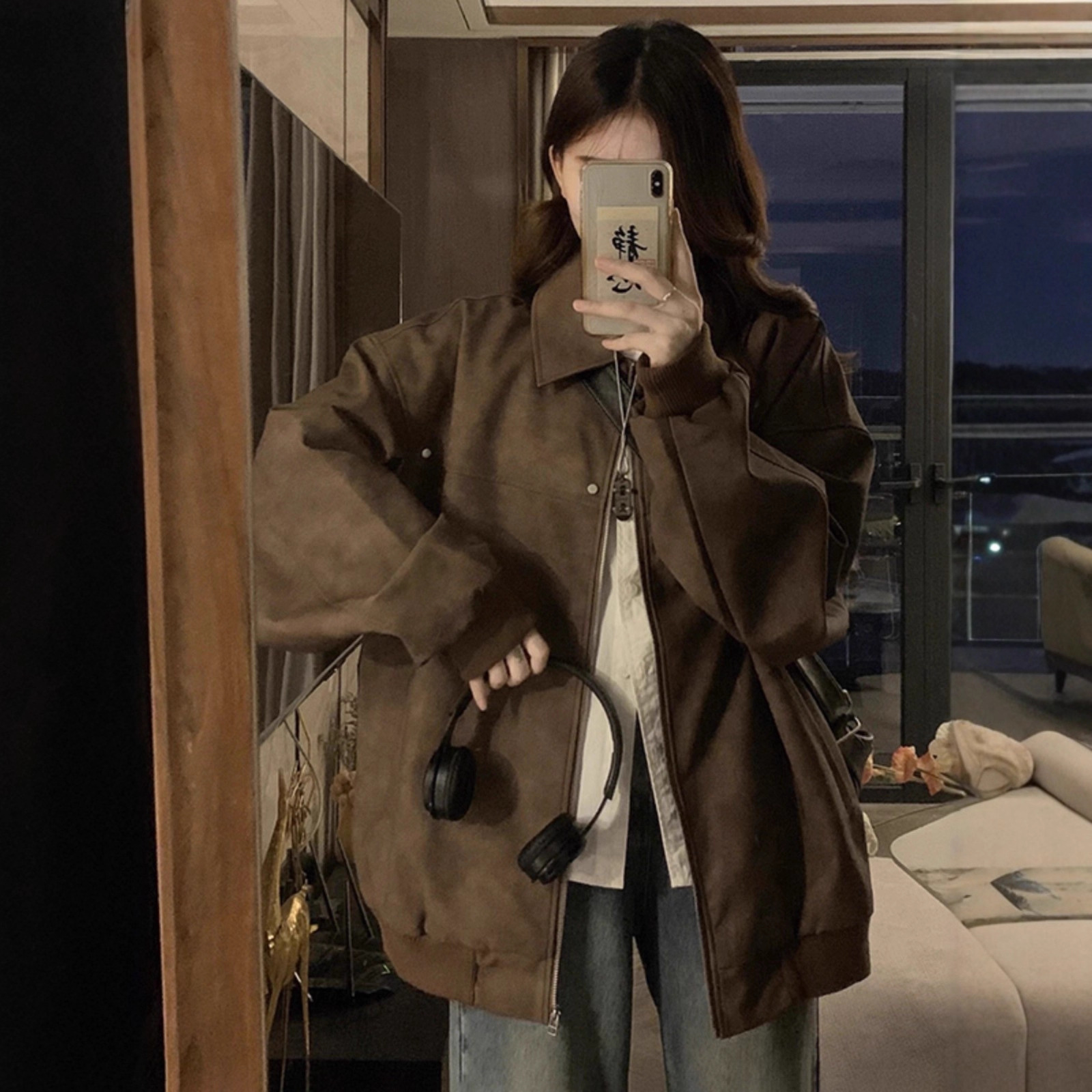 Maillard American Retro High-End Brown Pu Leather Jacket Women's Spring & Fall New Short Street Fashion Brand Jacket