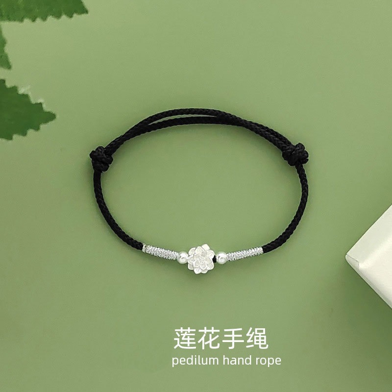 Good Luck Lotus New Chinese Style Butterfly Small Lotus Bracelet Braided Bracelet Easiest for Match Sweet Temperament Bracelet for Gifts