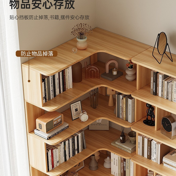 壁掛け多層収納キャビネット本棚床置き学生ホームコーナーキャビネットリビングルーム無垢材コーナー本棚収納ラック|undefined