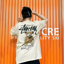 斯TU西字母logo小熊圆领印花短袖T恤24新款夏男女情侣学生同款潮