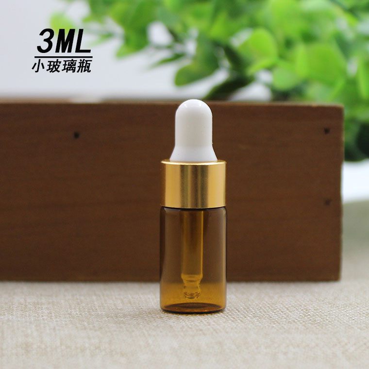 厂家批发 茶色精油瓶3ml 金圈白胶头 滴管瓶 玻璃瓶小样瓶分装瓶