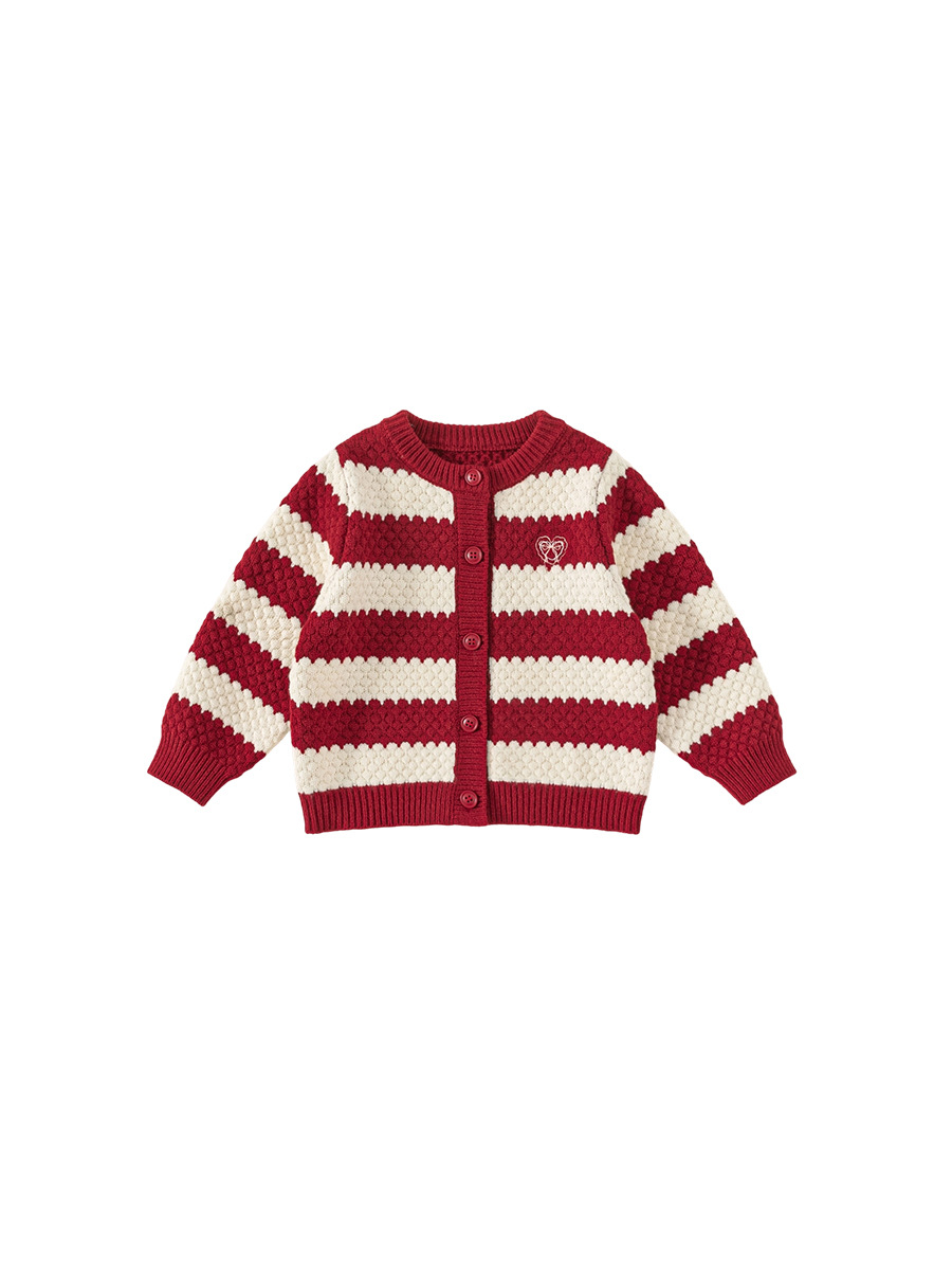Youbao ropa para niños suéter de punto para niños de otoño, rayas de contraste, suéter de manga larga para niñas, cárdigan, abrigo bordado para niñas