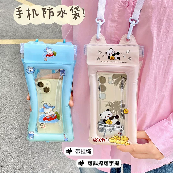 New Airbag Mobile Phone Waterproof Bag Cute Cartoon Thickened Touchable Three-Layer Protective Waterproof Bag Outdoor Drifting Diving