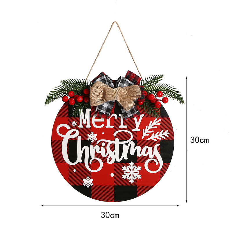 クリスマスフロントドア木製タグガーランドメリークリスマスサイン装飾バッファローチェック柄吊り下げドアプレート|undefined