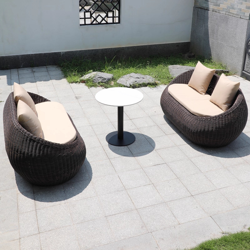 Balcón al aire libre sofá tela de caña mesa de té combinación de caña ocio al aire libre patio silla de caña jardín al aire libre muebles tejidos