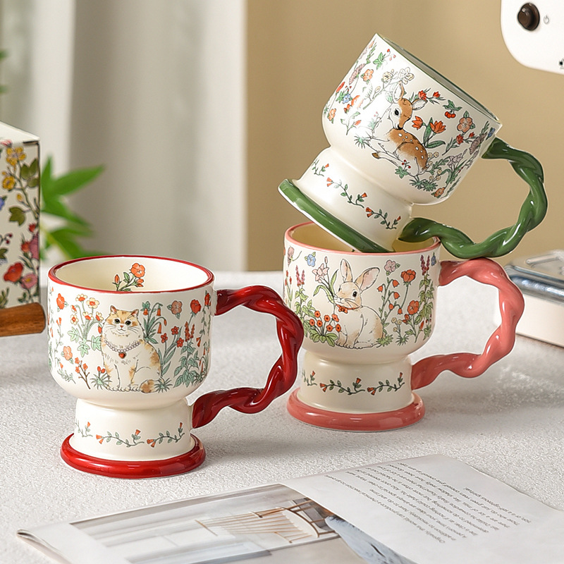 Animal Garden Tall Mug for Girls, High-Value Creative Cute Coffee Cup, Light Luxury High-End Birthday Gift
