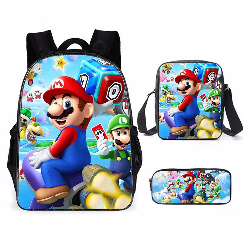 Mochila escolar de Super Mario – con estuche y bolso, diseño animado para niños y niñas