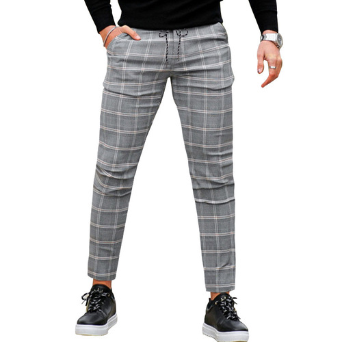 Independence Station autumn new style men's clothing fashionable slim slim fit large plaid casual pants