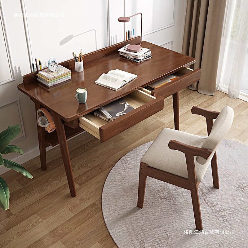Solid Wood Desk Nordic Simple with Drawer Middle School Student Writing Desk Rubber Wood Desktop Computer Desk Bedroom Desk