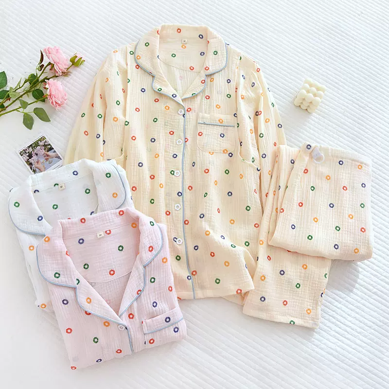 全棉绉布月子服 春夏季纱布孕产妇套装 透气吸汗产前产后家居服