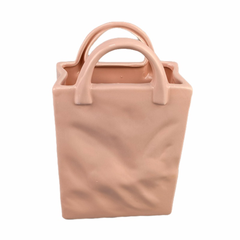 Bolsa floral creativa pintada a mano con relieve, cesta de flores de cerámica con forma de bolso, cesta para arreglos florales, adorno de almacenamiento, hecho a mano