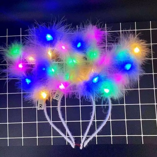 Luminous headband, shiny feather rabbit ears hairpin, plush headband, street stall headwear, toy floor push gift wholesale