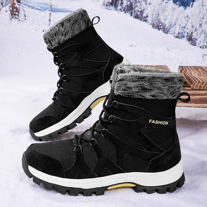Botas de nieve de comercio exterior hombres engrosan el terciopelo en invierno para mantener el calor, zapatos de algodón del noreste, piel y botas de algodón grandes