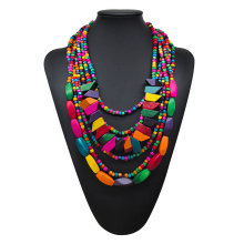新款夸张波西米亚不规则彩色木珠项链 欧美热销个性时尚饰品批发