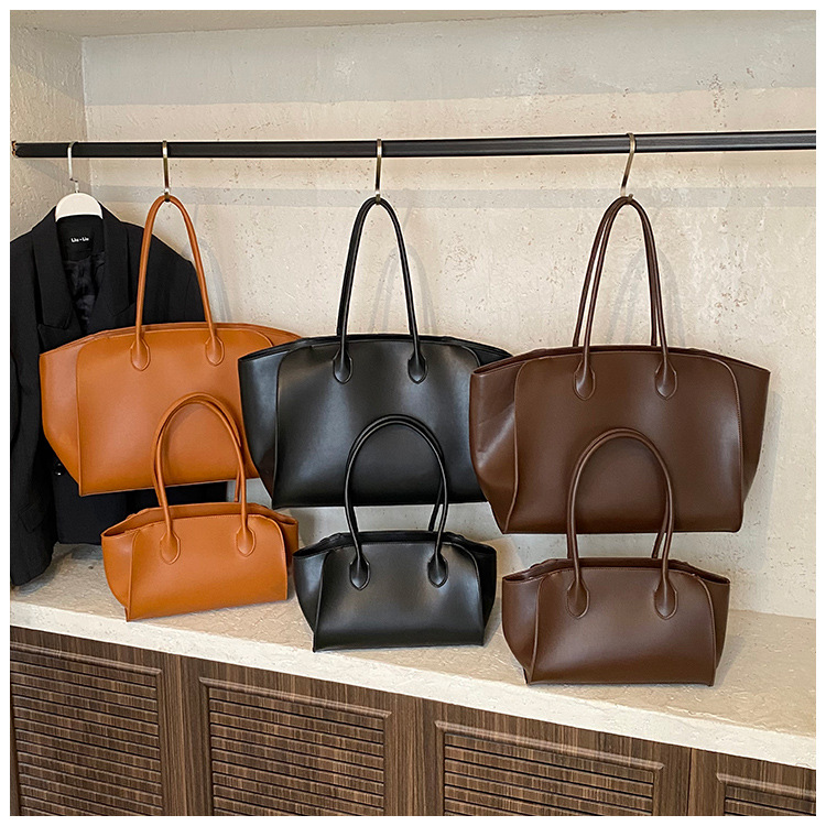 Borsa tote oversize da donna – Borsa a tracolla XL minimalista con chiusura a zip (PU morbido, a tracolla/a mano, caffè/nero/marrone)_voghion.com