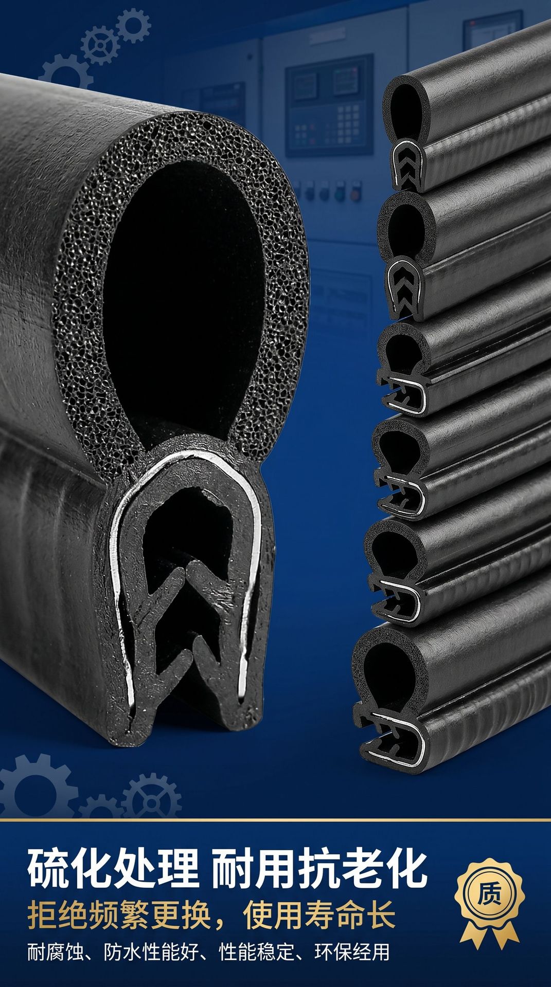 Oem Customized U-Shaped Frame Epdm Sealing Strip Steel Belt Anti-Collision Rubber Strip Electrical Box Cabinet Edge Protection Strip