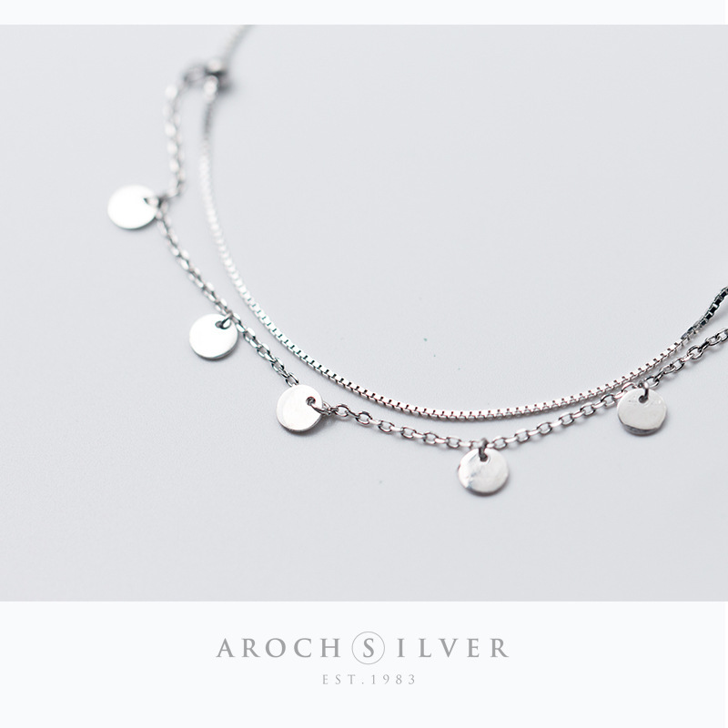 S925 plata mujer japonés estilo coreano doble tobilla personalidad geométrica circular joyería tobilla S1764