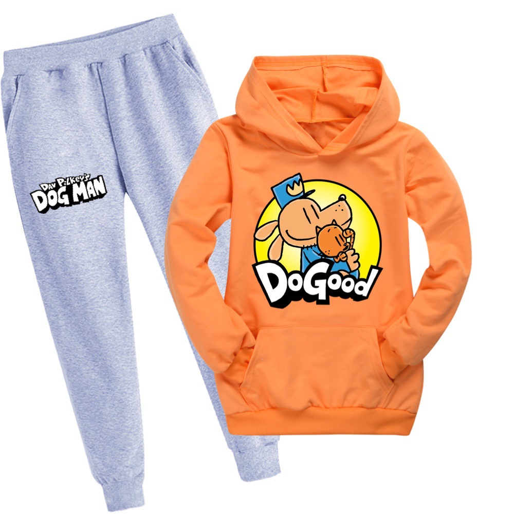 Hund Mann 2023 Frühling Herbst Neue Mittlere größe kinder Cartoon Jungen und Mädchen Mit Kapuze Pullover Set_voghion.com
