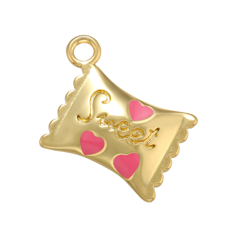 1 Piece Sweet Letter Heart Shape Candy Brass Enamel Pendant Jewelry Accessories display picture 6