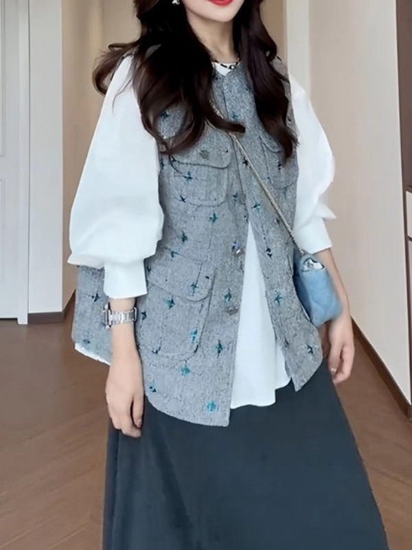 大码女装设计感小香风无袖马甲开衫早秋新款胖mm显瘦外穿马夹上衣|undefined