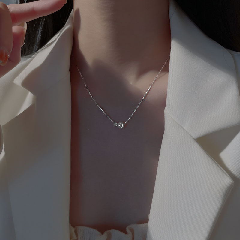 フレンチs925スターリングシルバーパールネックレス、女性用、軽くて豪華なニッチデザイン、ハイエンド、新しいスタイル、シンプルでコールドなスタイルの鎖骨チェーン|undefined