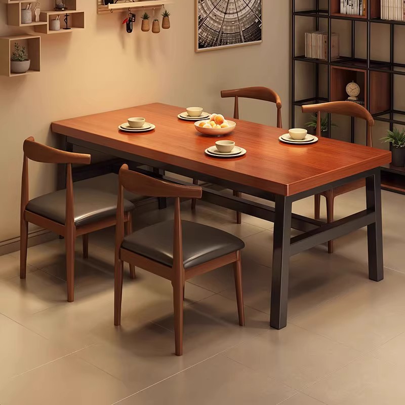 Mesa de comedor doméstica pequeña mesa de comedor simple rectangular barbecue restaurante de comida rápida restaurante de comedor comercial combinación de mesa y silla