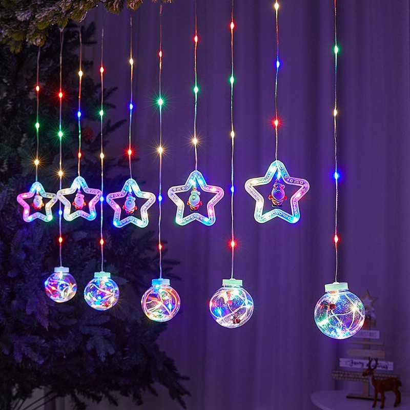 Decoración de ventanas de Navidad lámpara de colgante Santa Claus árbol de Navidad anillo de luz de modelado LED cadena de lámpara de cortina de dormitorio