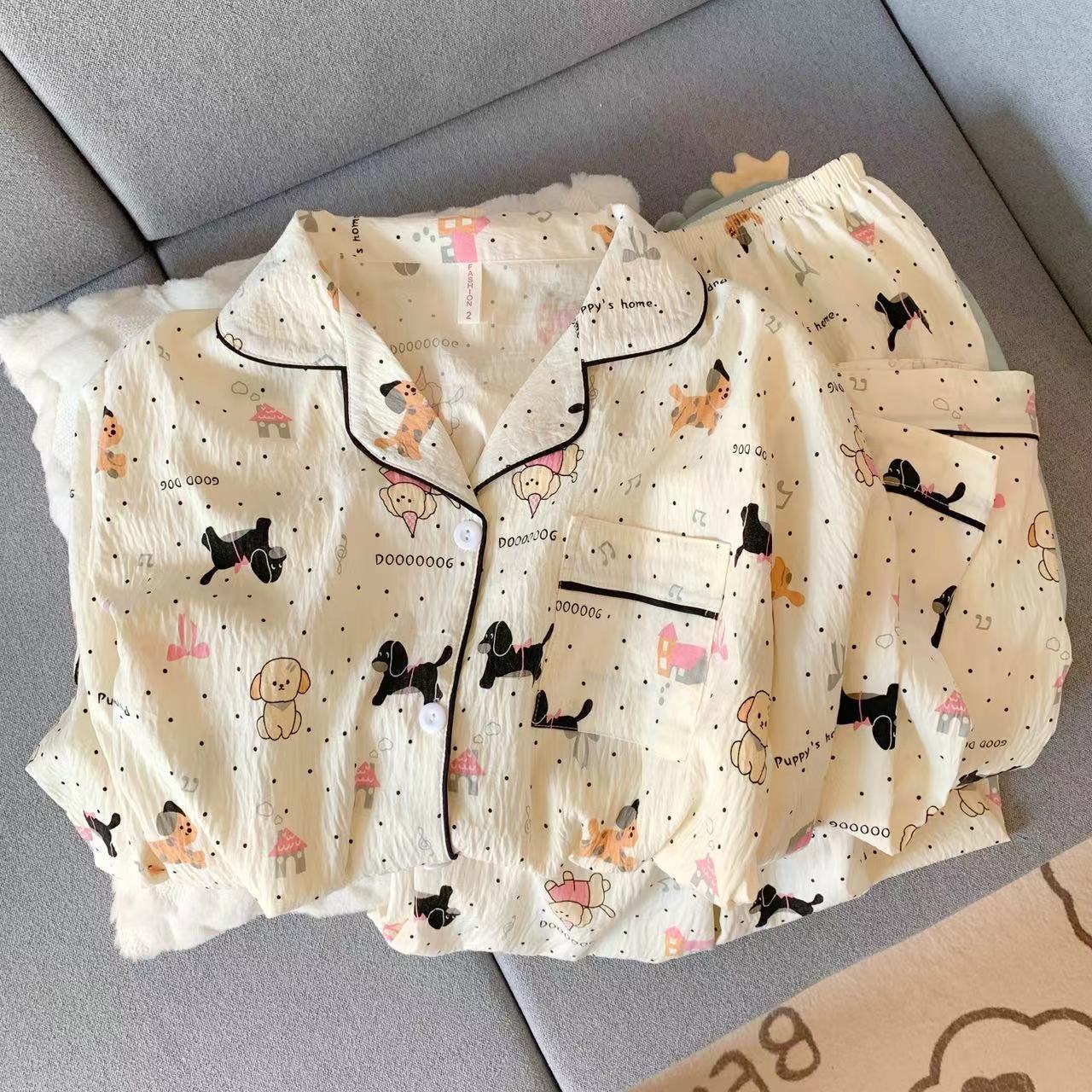KT gato pijama de dibujos animados de primavera y verano nubes de algodón pantalones de manga larga dos piezas estudiantes textura encantadora ropa doméstica de niña