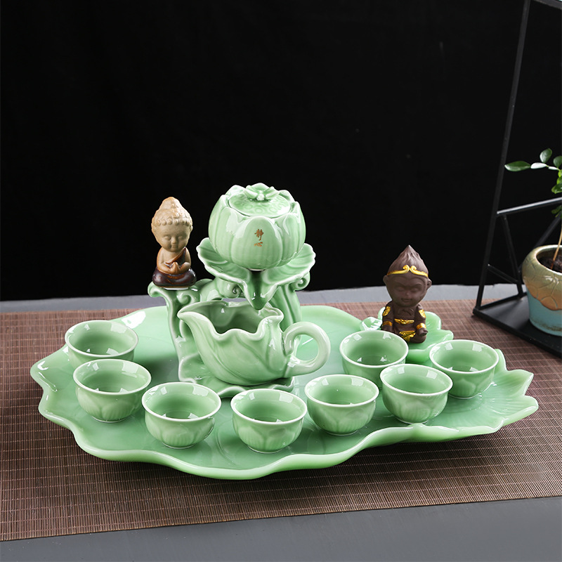 Fully automatic tea set household ceramic lazy rotating tea set celadon tea tray teacup teapot simple gift