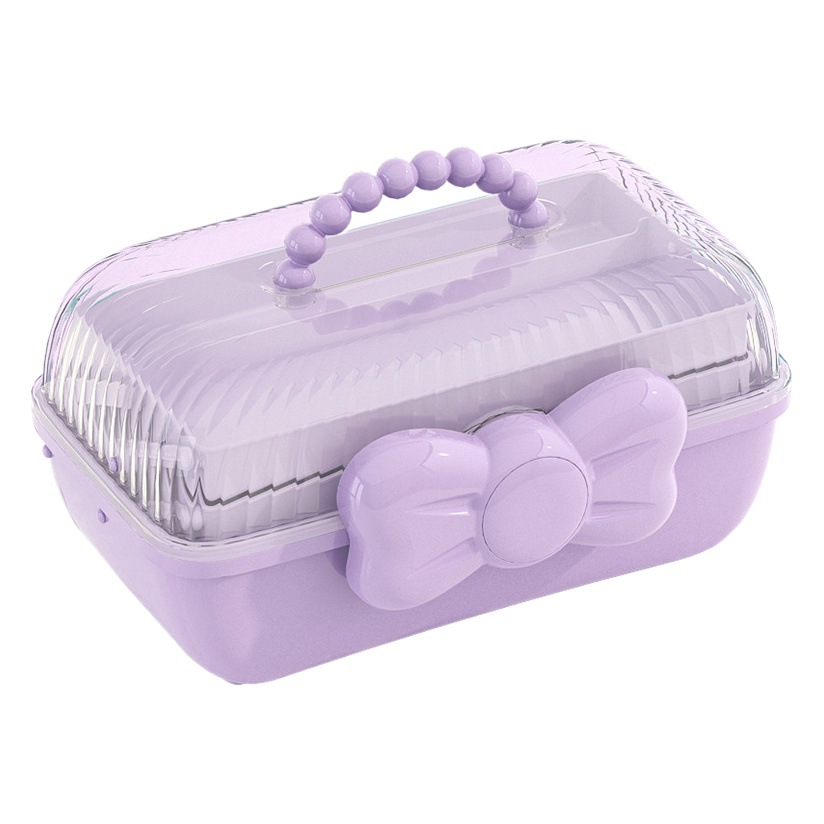 Caja de almacenamiento de tarjeta goo para niños púrpura lindo arco giratorio Niña Accesorios para el cabello transparente escritorio papelería organizada a mano