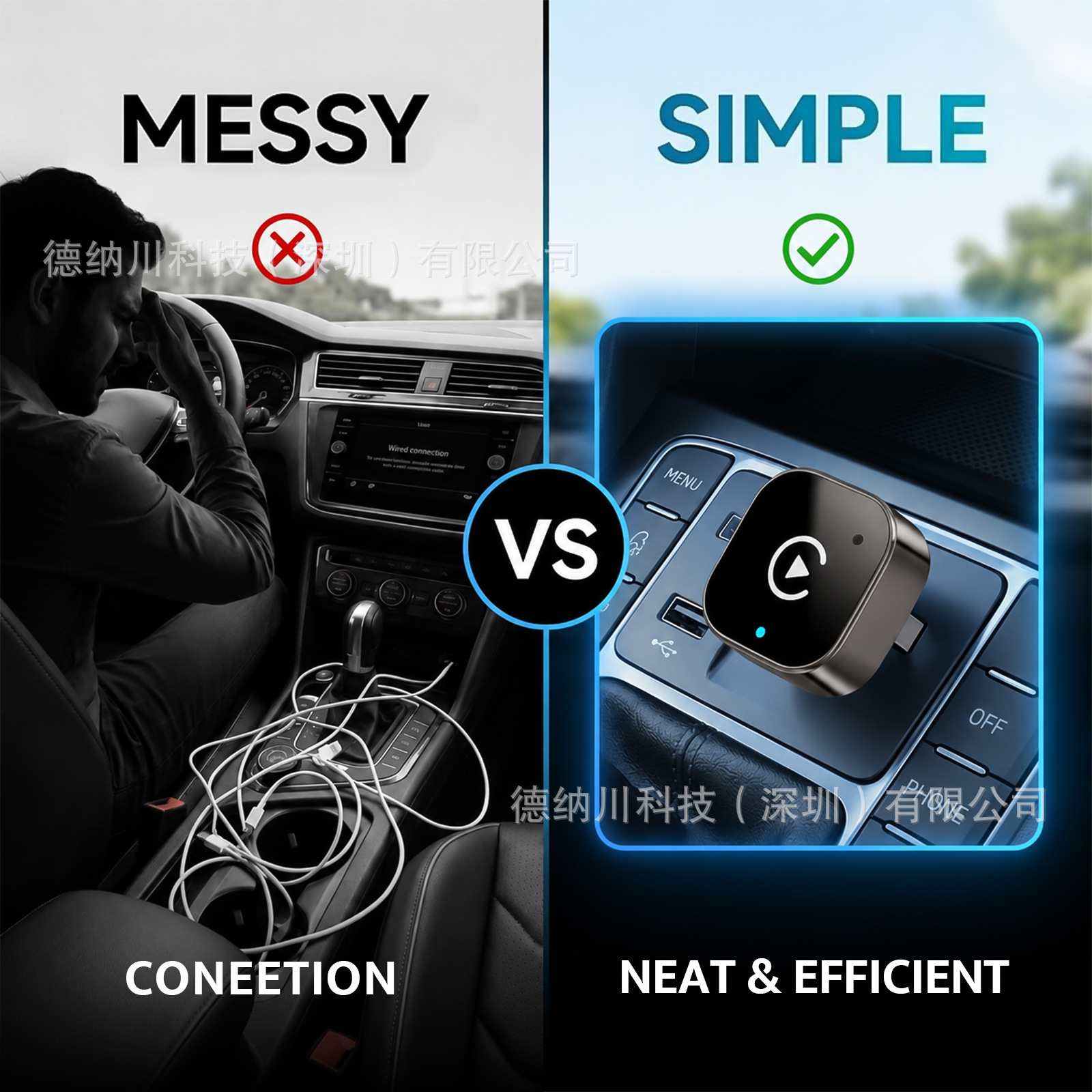 Cross-border wireless CarPlay adapter, compatible with wired connections, for in-car navigation, supporting both Apple and Android devices, dual-mode
