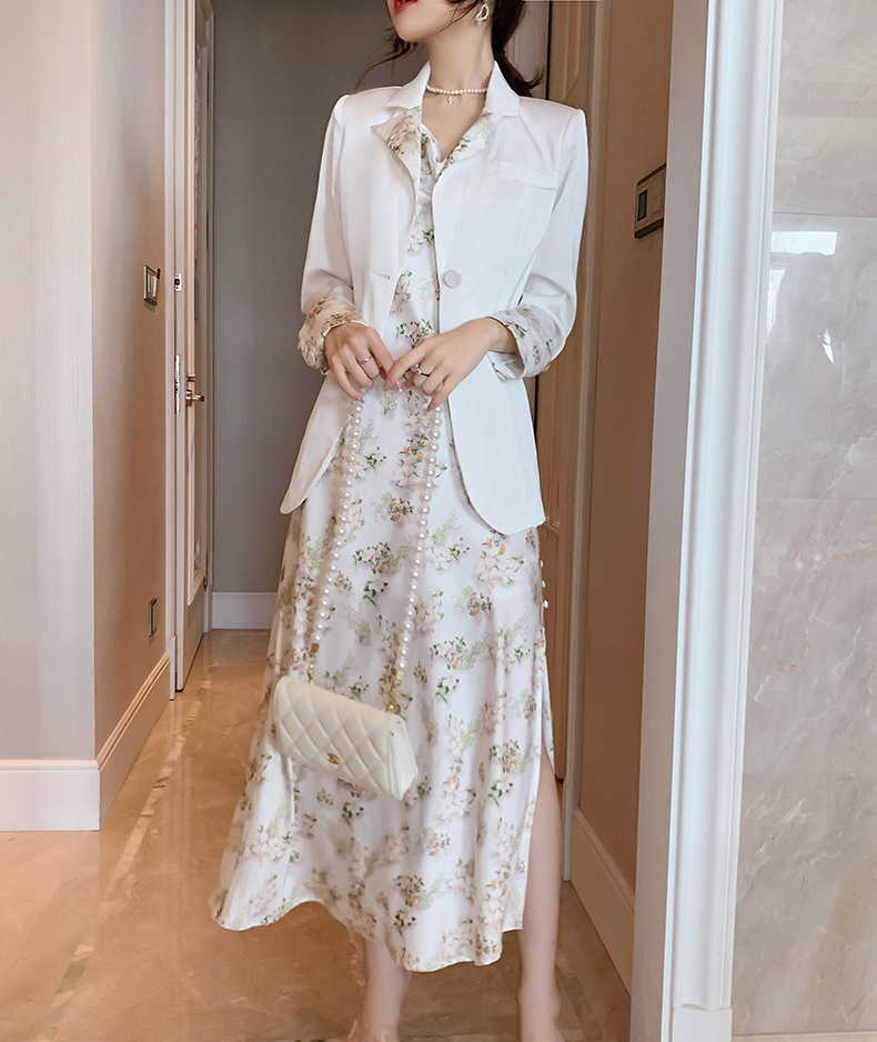 Set công sở nữ áo vest hai mảnh kèm đầm satin dây mảnh — Màu trắng chi tiết 18
