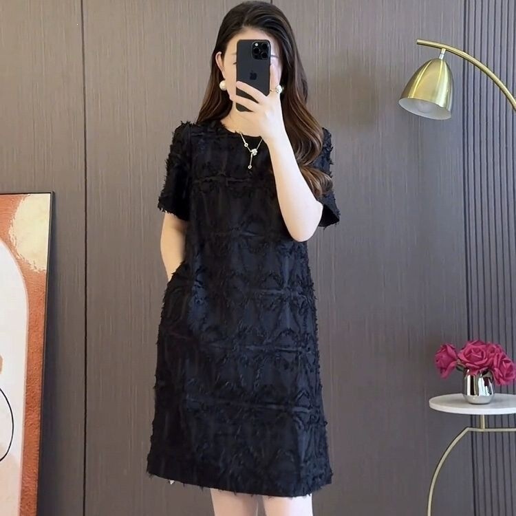 Black Dress for Women, New Summer Style, French Style, Slimming, Designer-Inspired, Loose Shoulder Fit Black Dress for Women, New Summer Style, French Style, Slimming, Designer-Inspired, Loose Shoulder Fit