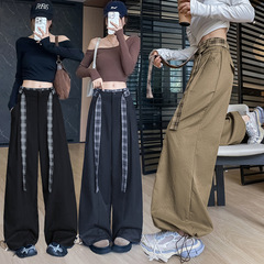 美式复古藏青色裤女2025年秋季格子显瘦高腰