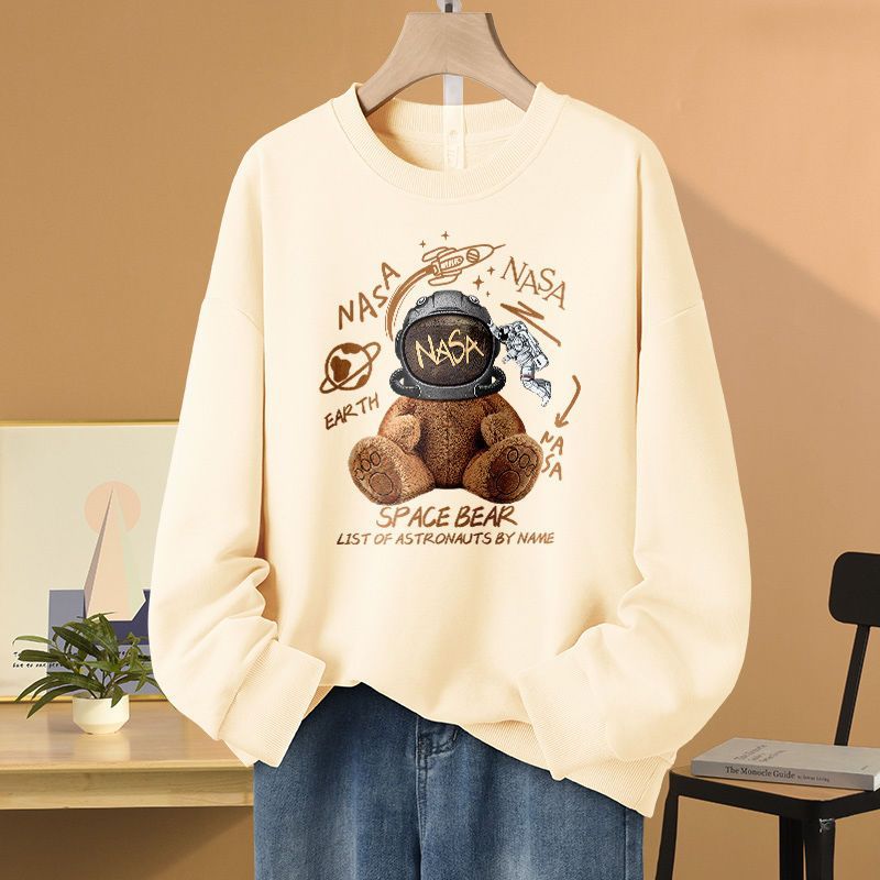 长袖卫衣女2025秋季新款洋气卡通小熊印花大码宽松休闲慵懒上衣潮