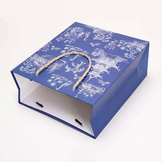 Chinese Style Blue and White Hand-held Packaging Bag Gift Bag High-end Blue and White Porcelain White Cardboard Gift Bag Souvenir Paper Bag