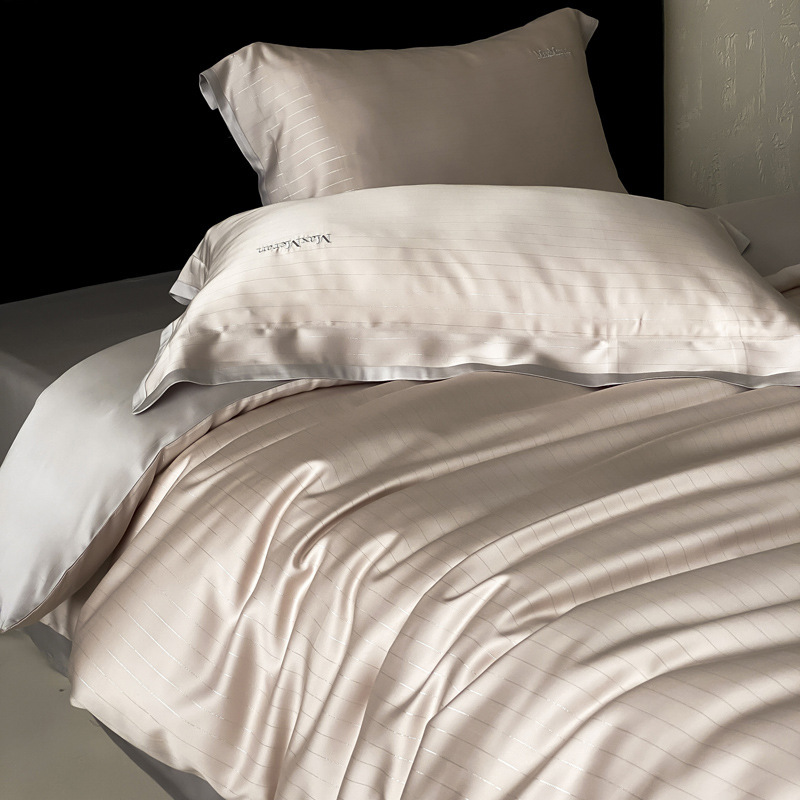 Set copripiumino in microfibra, stile leggero di lusso, set di quattro pezzi in Tencel di alta gamma, stile minimalista neutro, fresco al tatto, adatto per dormire_voghion.com