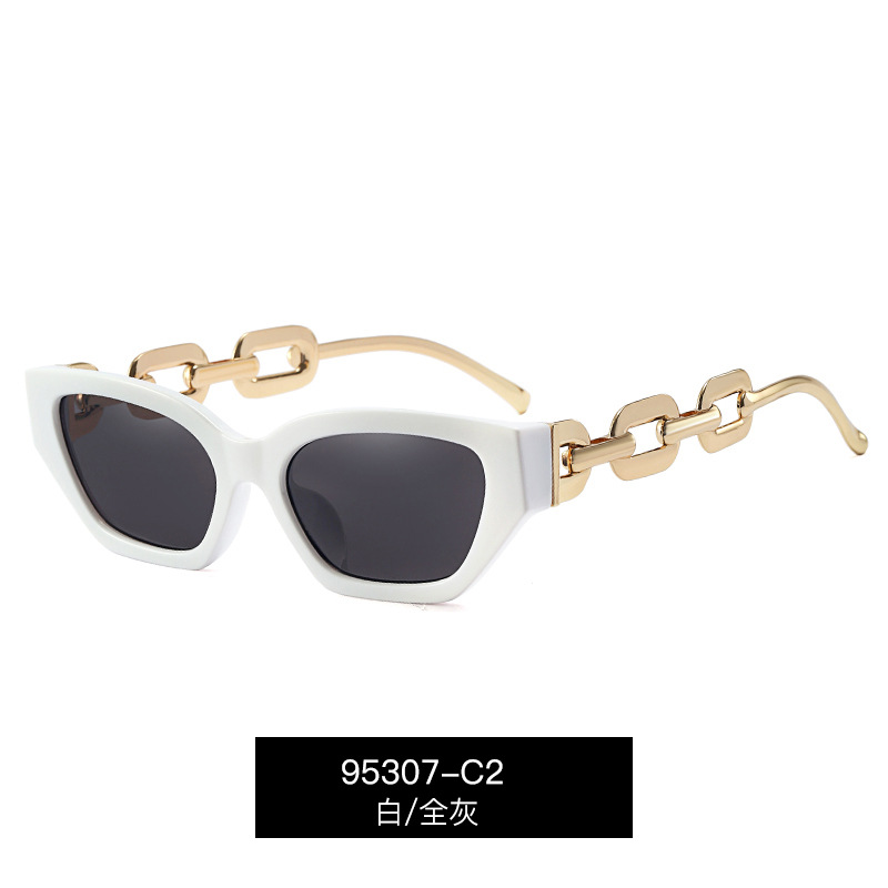 95307 europeo y americano transfronterizo nueva moda pequeño marco gafas de sol personalizada cadena de metal pierna moda sol-prueba gafas de sol