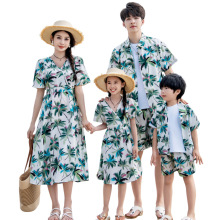 2024夏季新款沙滩款亲子装一家四口港风连衣裙休闲短袖套装