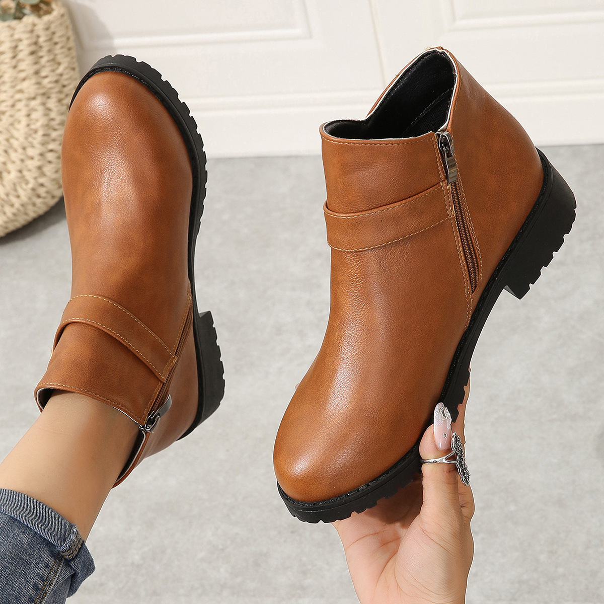 Women's Ankle Boots With Thick Heel And Side Zipper For Autumn_voghion.com