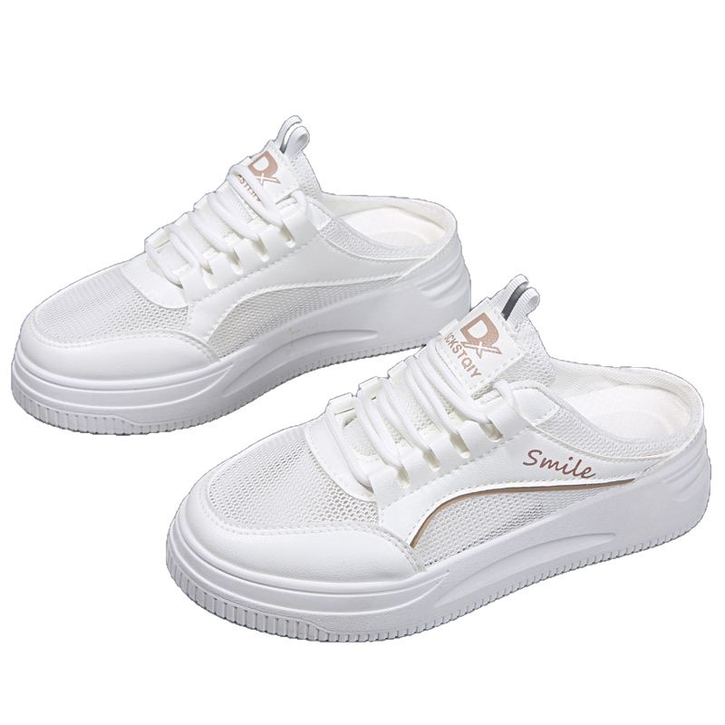 Gran tamaño 41 - 43 cabeza de paquete mitad zapatillas de verano de malla transpirable hueco zapatos blancos sin tacones zapatillas frías para mujeres embarazadas