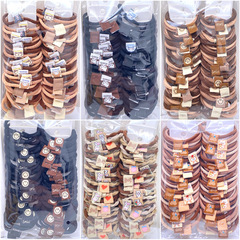 Great value 3-pack of milk tea-colored smiley face fabric hair ties—2-in-1 scrunchies with lace trim, perfect for supermarkets and dollar stores!