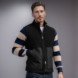 2024 Autumn and Winter New Independent Station Foreign Trade European Size Lamb Velvet Vest Large Pocket Color Matching Casual Vest