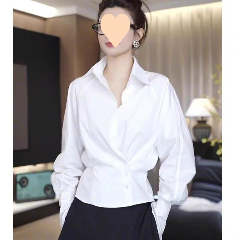 2025新款大码胖遮肚显瘦白色衬衫女设计感叠穿上衣洋气小衫衬衣|undefined