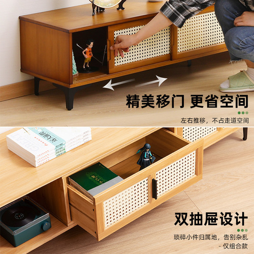 TV cabinet simple modern coffee table TV cabinet combination small apartment solid wood living room bedroom light luxury floor cabinet retractable