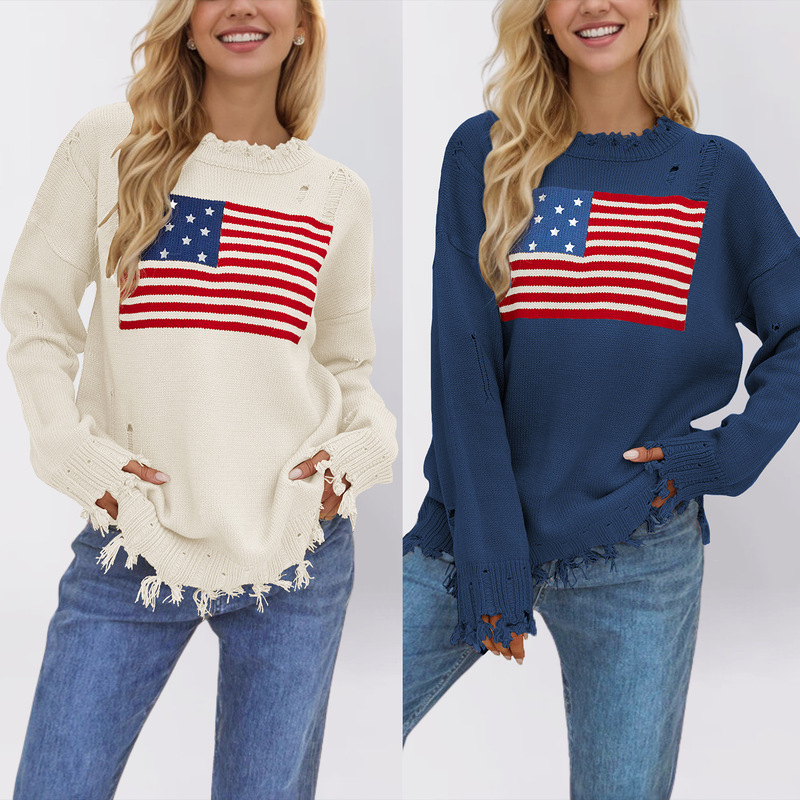 2026 Autumn and Winter New Tops Amazon Best-Selling Round-Neck European and American Independence Day Holiday Hot-Selling Fashion Sweaters for Women
