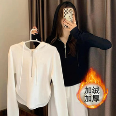 秋冬新作 裏起毛 厚手 フード付き 長袖 レディース 韓国風 ジップアップ スウェットシャツ デザイン性抜群 細見え スリム フード付きトップス