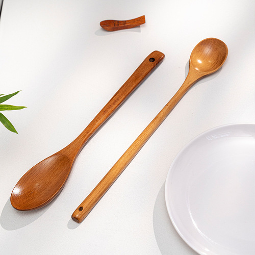 Japanese-style long-handled wooden spoon for stirring, extended cooking spoon, food supplement, wooden milk pot, stir-frying, wooden insulated soup spoon